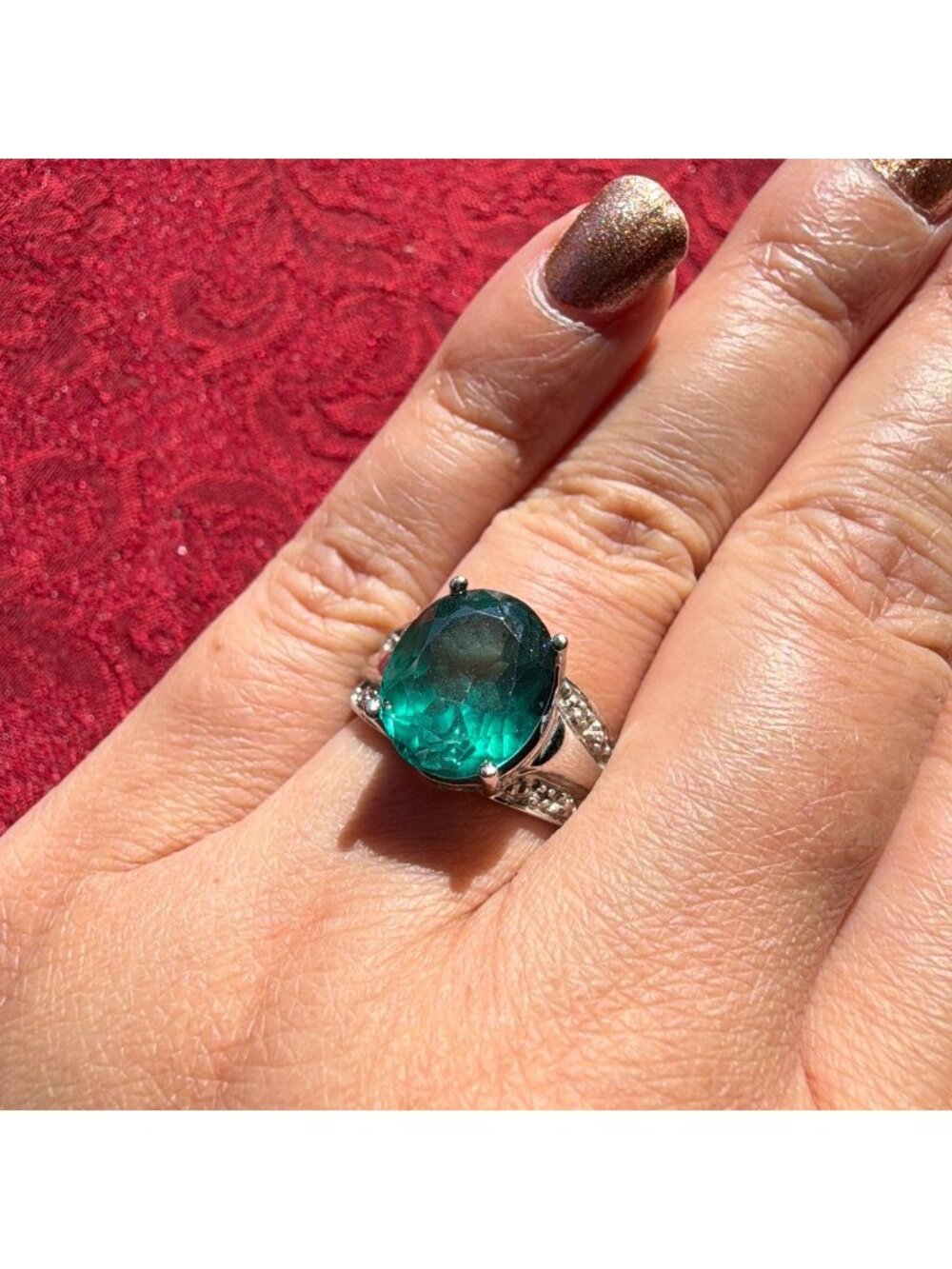 Vintage VIP 10K White Gold Oval Lab Green Spinel CZ Accent Cocktail Ring 5.5g 7